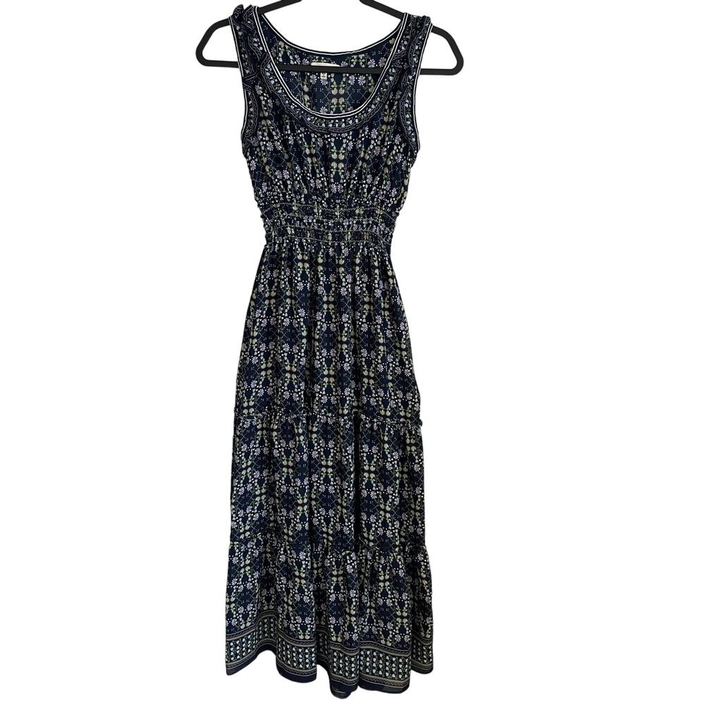 Max Studio Maxi Dress Floral Ruffle Tiered Smocked Waist Sz XS Prairecore Boho